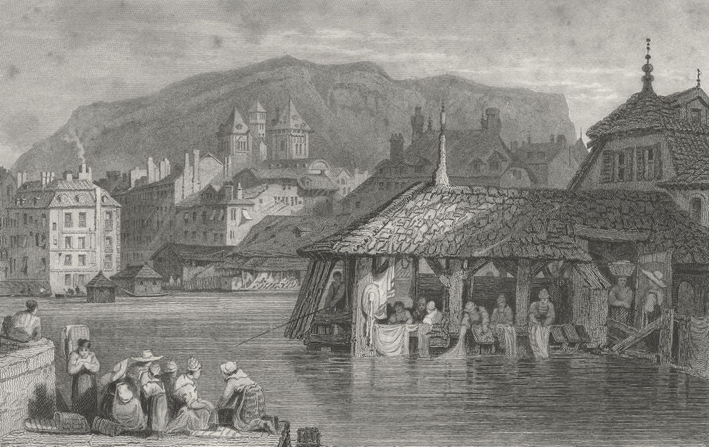 SWITZERLAND. Geneva. Swiss. Prout Washing clothes 1830 old antique print